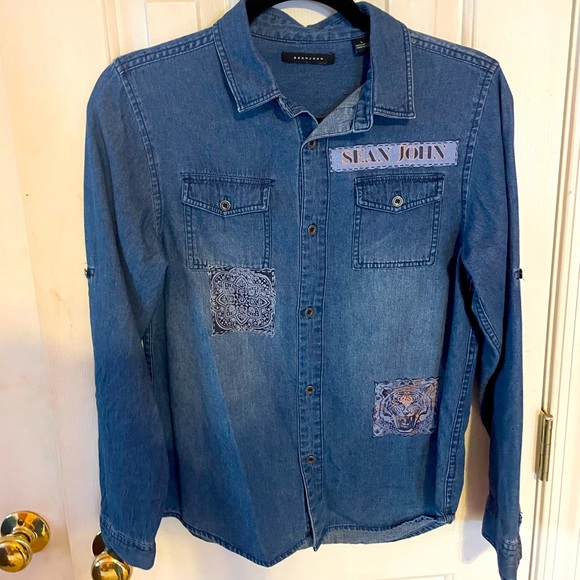 Sean Jean Long Sleeve Denim Button Down 